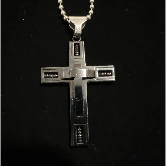 New Men Cross Stainless Steel Necklace Black - Picture 2 of 5